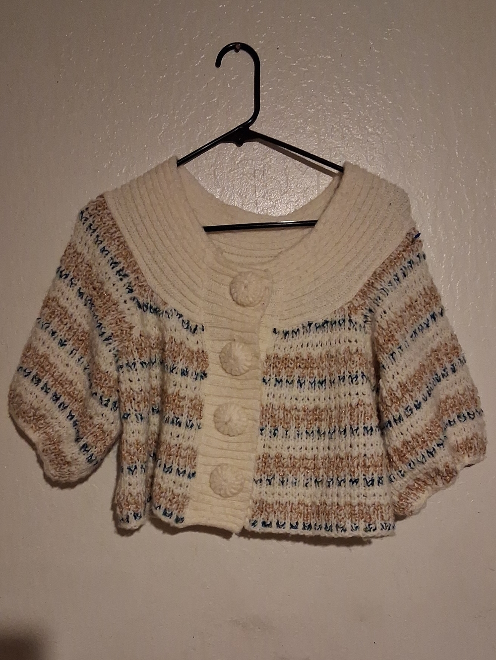 Kersh Cream Striped Cropped Knit Cardigan